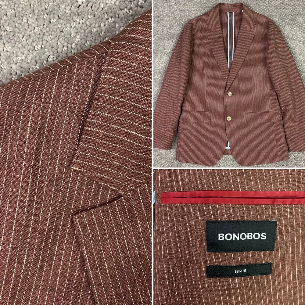 Bonobos Blazer Sport Coat Men's 40S Slim Fit Brown Stripe Linen Angelico Italy